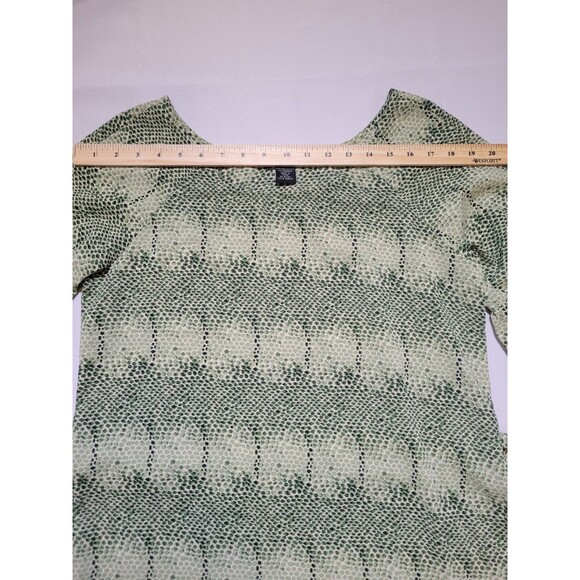 BCBGMaxazria Blouse Womens Medium Tie Waist Puff Sleeve Green Snake Print - Picture 4 of 9